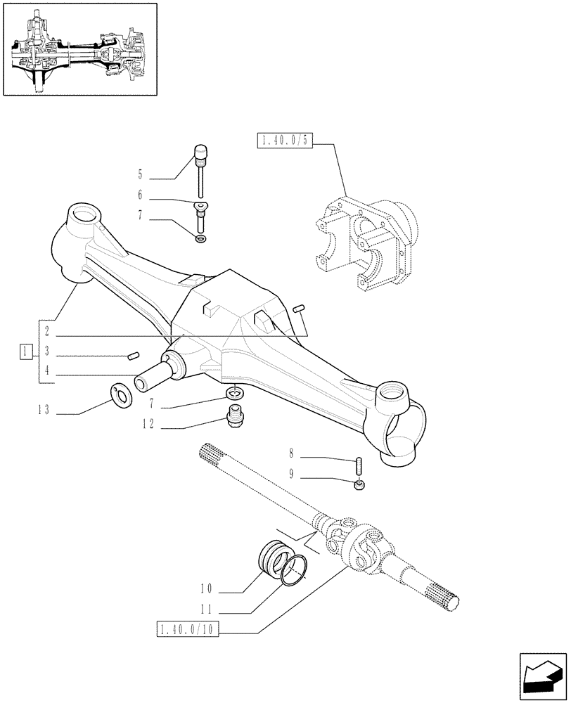 Схема запчастей Case IH JX95 - (1.40.0/01) - FRONT AXLE BOX (04) - FRONT AXLE & STEERING