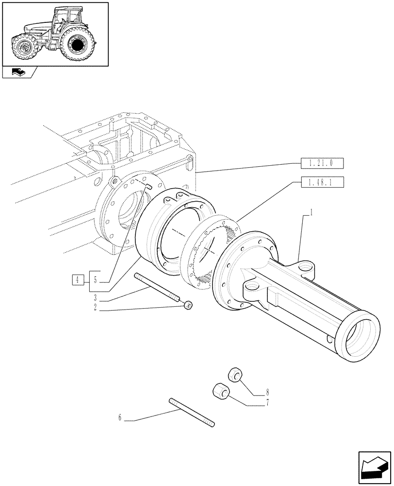 Схема запчастей Case IH FARMALL 95U - (1.48.0) - BOX SIDE REDUCTION GEAR SPACERS (05) - REAR AXLE