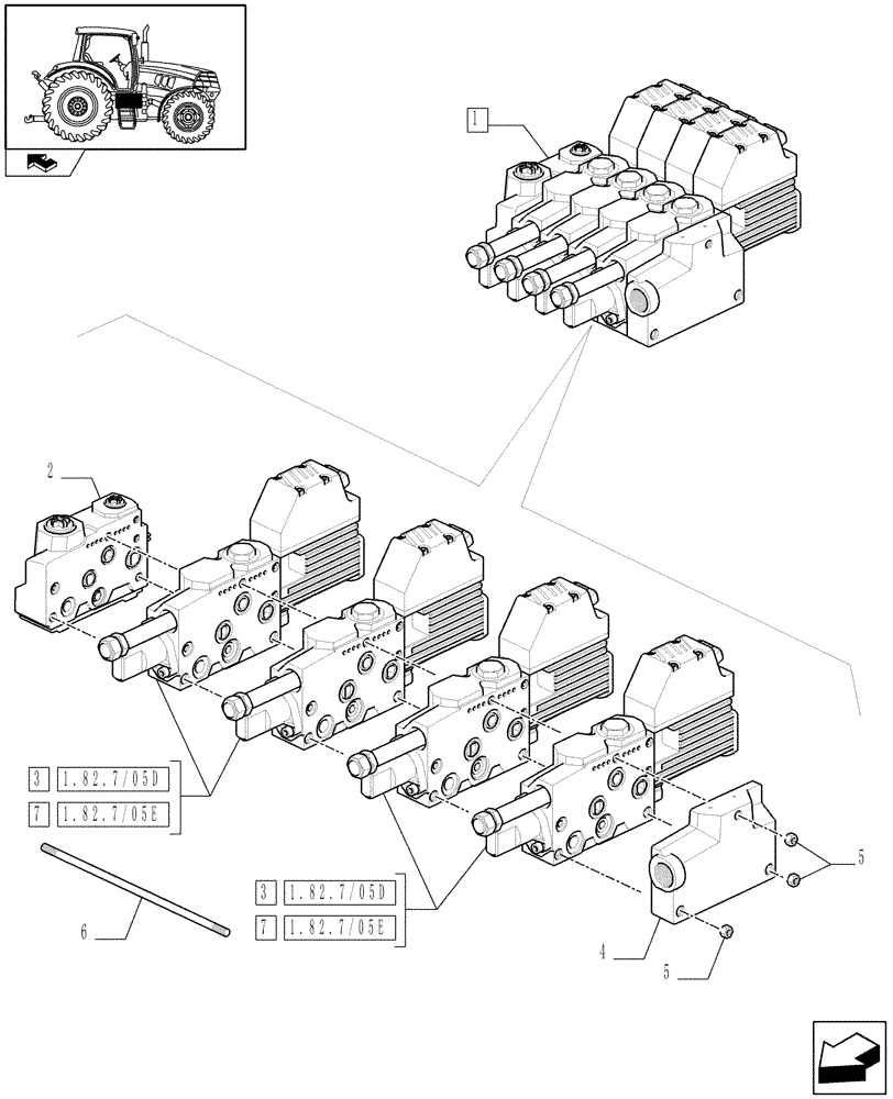Схема запчастей Case IH PUMA 225 - (1.82.7/05C) - ELECTRONIC MID MOUNTED VALVES 4 SLICE - BREAKDOWN (07) - HYDRAULIC SYSTEM