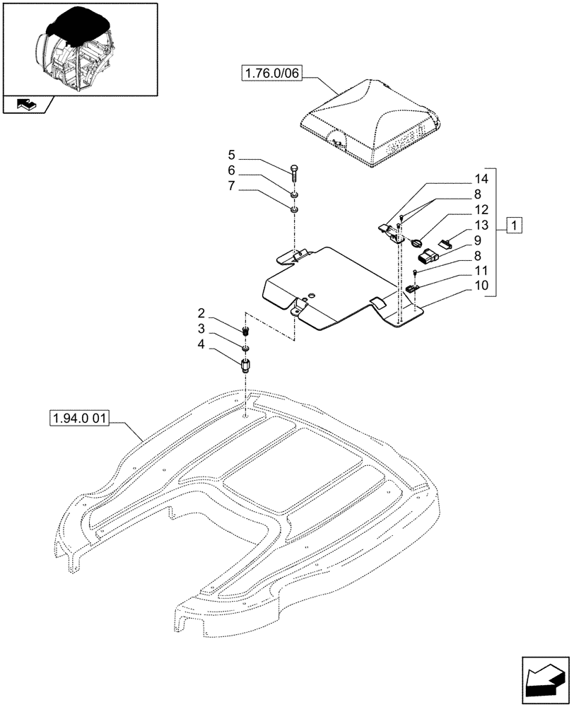 Схема запчастей Case IH PUMA 140 - (1.94.0/06[01]) - AUTOGUIDANCE SYSTEM READY - RECEIVER SUPPORT (VAR.330077-331077) - C7409 (10) - OPERATORS PLATFORM/CAB