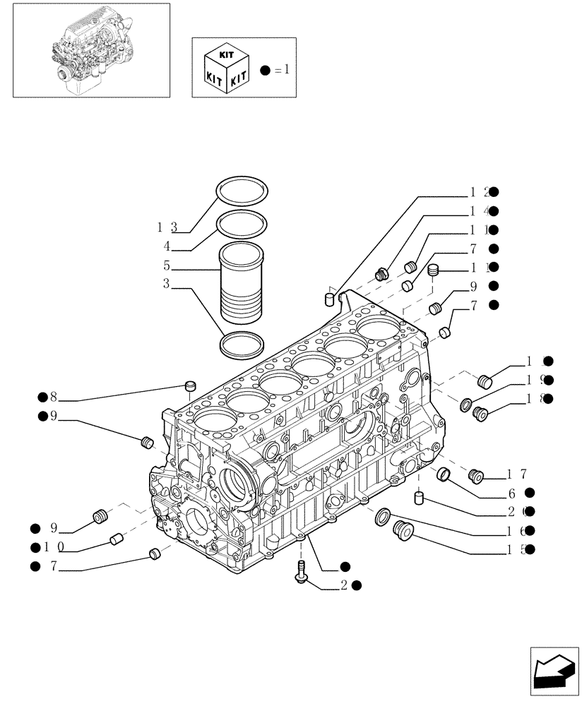 Схема запчастей Case IH F3AE0684G B003 - (0.04.0[01]) - CYLINDER BLOCK & RELATED PARTS (504050569) 