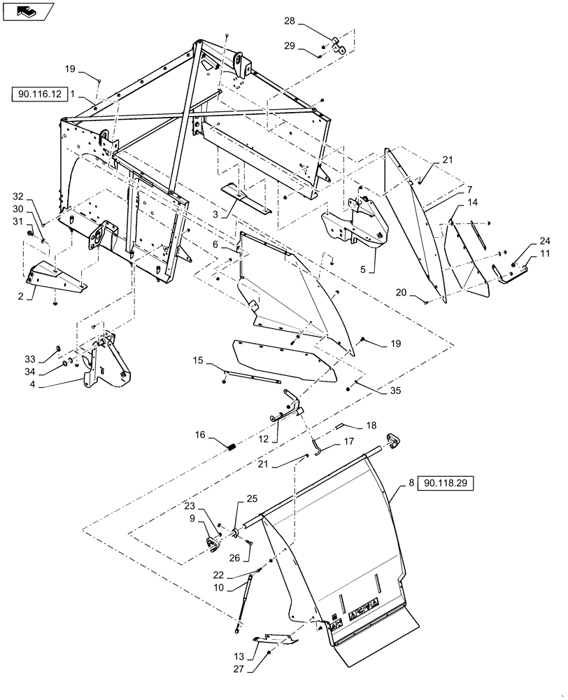 Схема запчастей Case IH 9230 - (90.118.33) - STRAW HOOD DEFLECTORS (90) - PLATFORM, CAB, BODYWORK AND DECALS