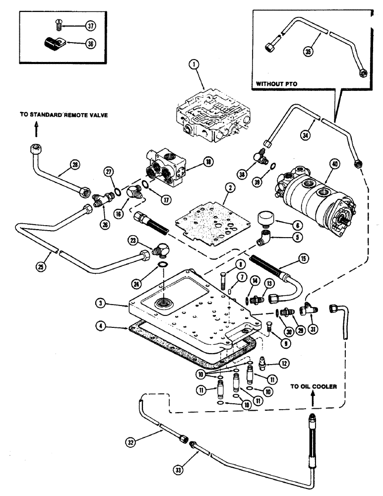 Схема запчастей Case IH 2470 - (296) - TRANSMISSION TOP COVER AND LINES, PRIOR TO TRANSMISSION SERIAL NO. 10025257 (06) - POWER TRAIN