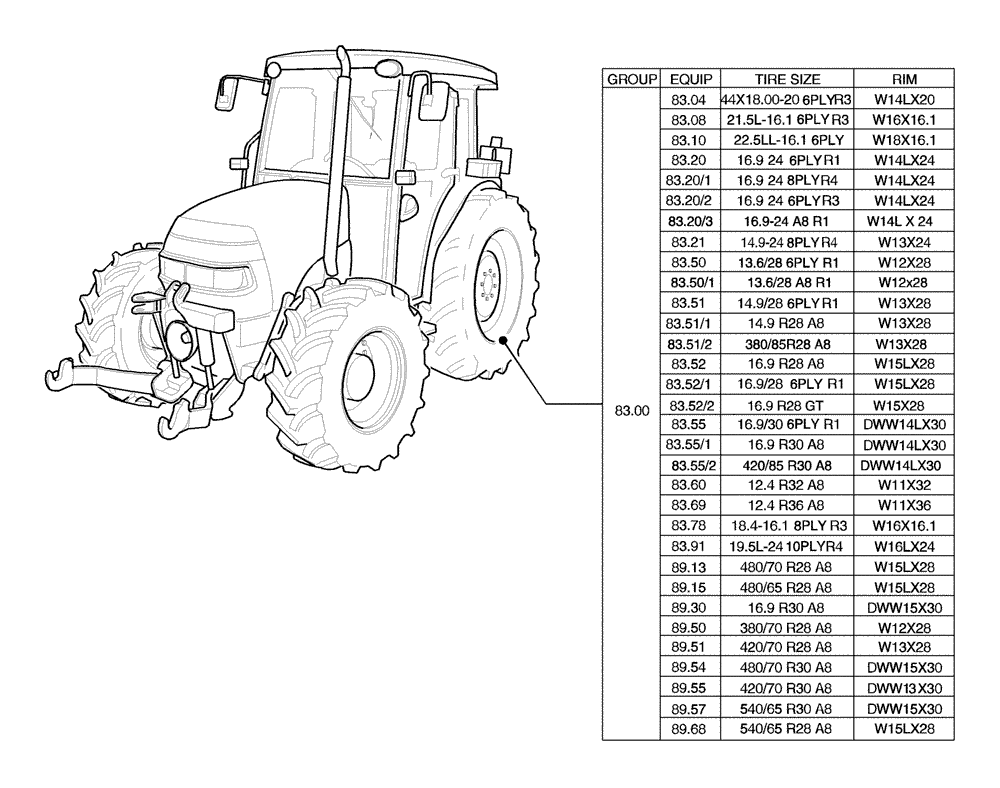 Схема запчастей Case IH JX1085C - (80.00[02]) - SEC. 11 - TRACTION (11) - WHEELS/TRACKS