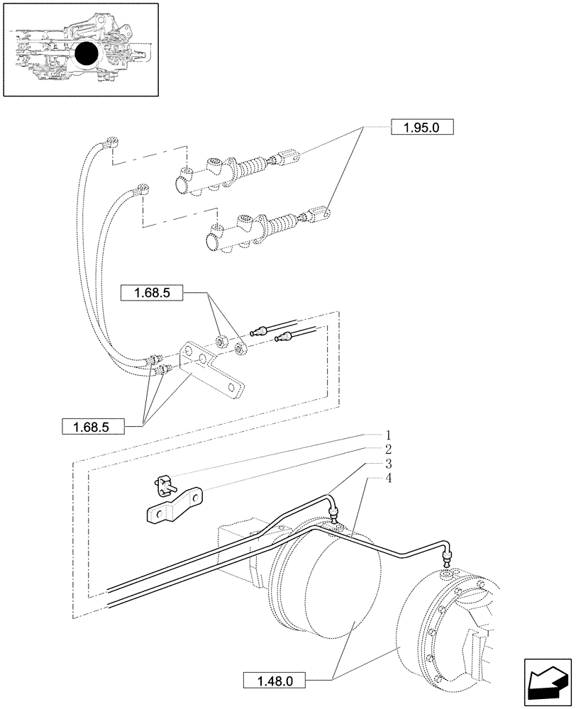 Схема запчастей Case IH JX1090U - (1.68.5/04) - (VAR.296) (HI-LO) AND SYNCHR. REV. GEAR - 30 KM/H WITH DIFF. HYDR.LOCKING - BRAKE PIPES (05) - REAR AXLE