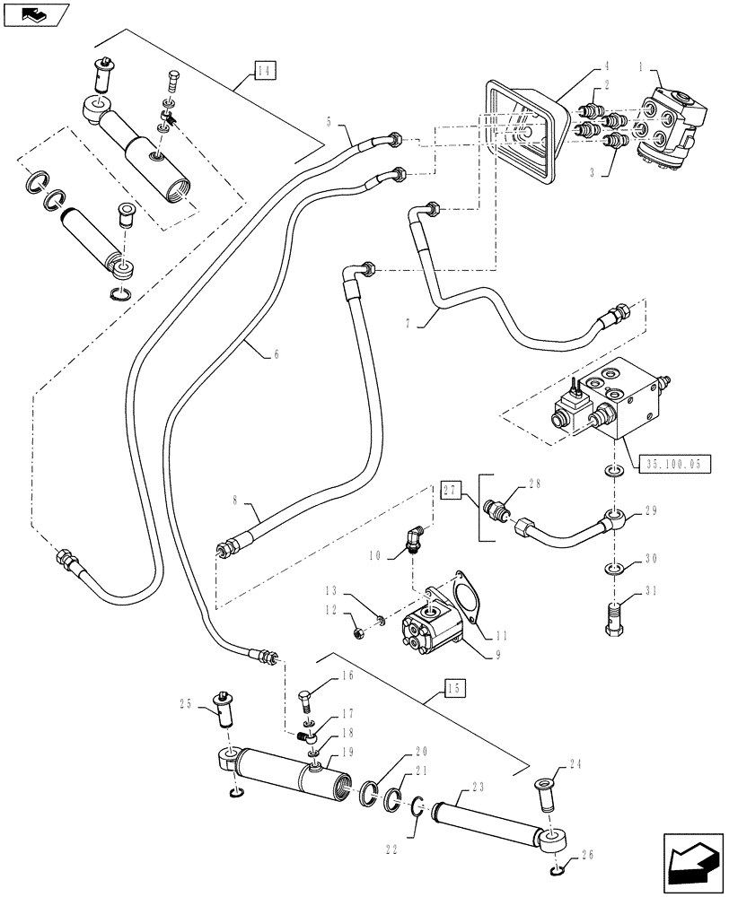 Схема запчастей Case IH FARMALL 50B - (41.216.01) - STEERING CYLINDER & LINES - 16X16 (41) - STEERING