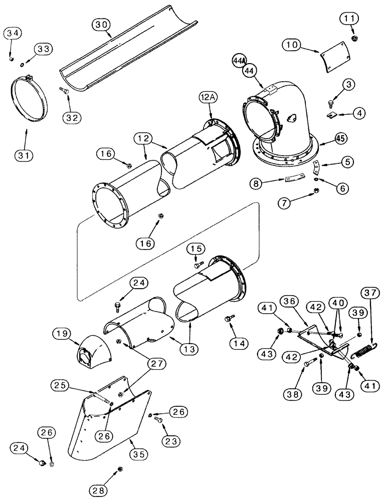 Схема запчастей Case IH 2377 - (09E-11) - UNLOADER - TUBE, UPPER (17) - GRAIN TANK & UNLOADER