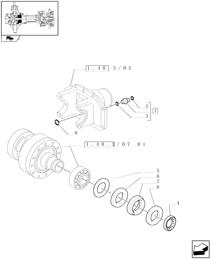 Схема запчастей Case IH MAXXUM 140 - (1.40.3/07[02]) - (CL.4) FRONT AXLE W/MULTI-PLATE DIFF. LOCK AND STEERING SENSOR - DIFFERENTIAL LOCKING (VAR.330408) (04) - FRONT AXLE & STEERING