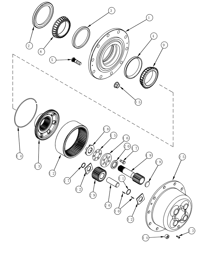 Схема запчастей Case IH MX220 - (05-17) - FRONT AXLE PLANETARIES AND HUB M.F.D., MX220 (05) - STEERING