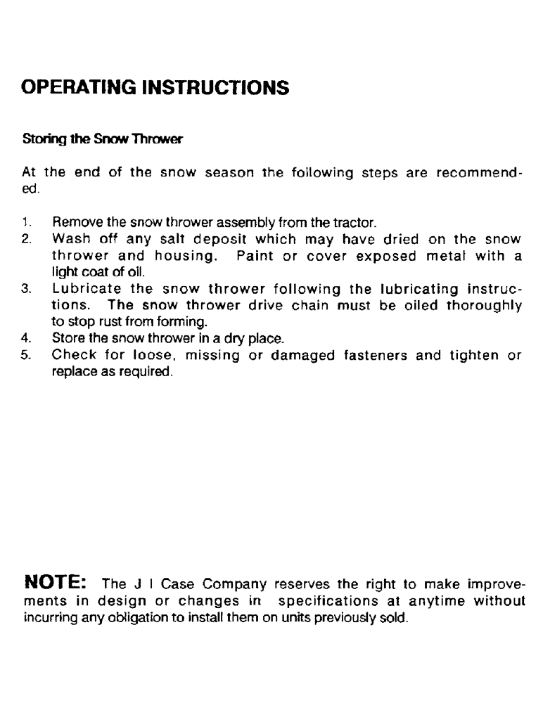 Схема запчастей Case IH ST54 - (31) - OPERATING INSTRUCTIONS, CONTINUED, STORING THE SNOW THROWER 
