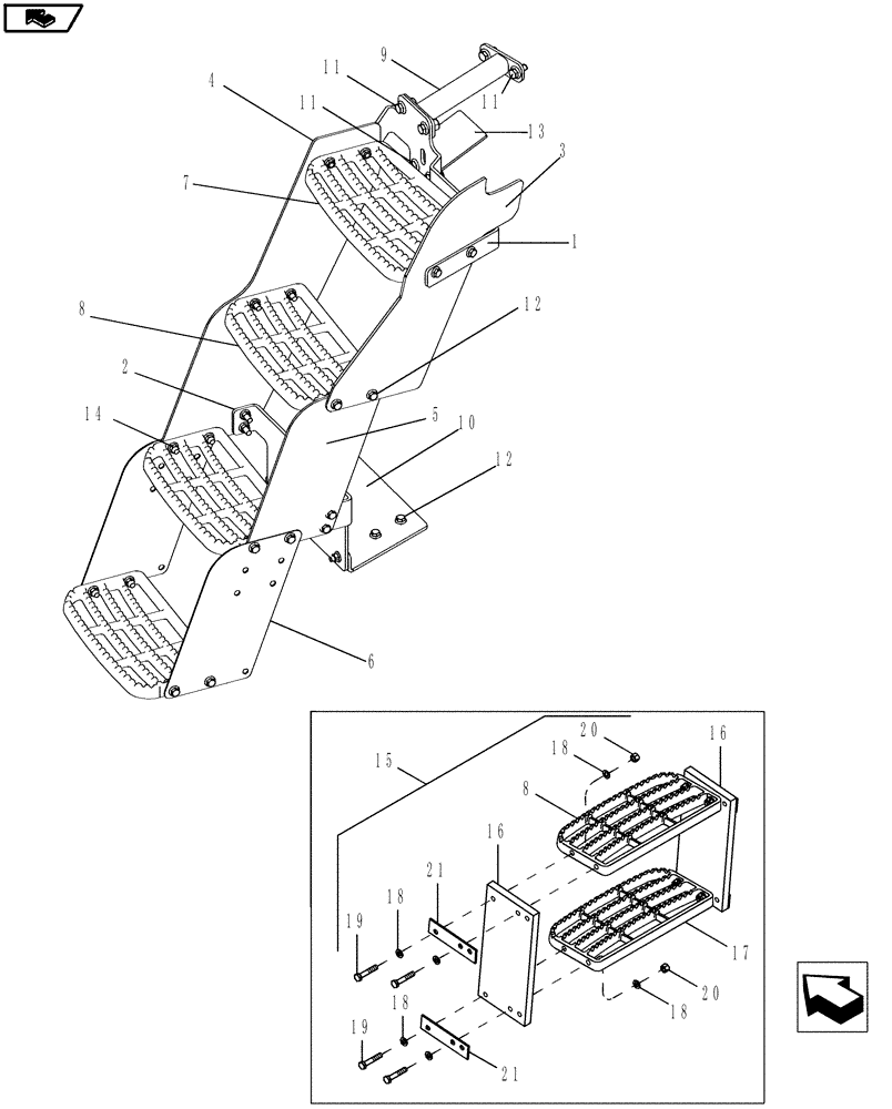Схема запчастей Case IH MAGNUM 180 - (90.118.05[01]) - CAB, STEPS (90) - PLATFORM, CAB, BODYWORK AND DECALS