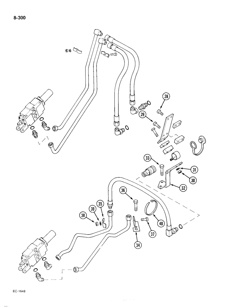 Схема запчастей Case IH 385 - (8-300) - AUXILIARY VALVES COUPLINGS AND PIPES, BOSCH, 1ST AND 2ND BANK, P.I.N. 18001 AND AFTER (CONTD) (08) - HYDRAULICS
