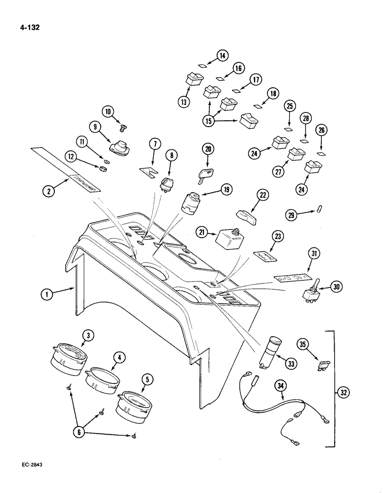 Схема запчастей Case IH 585 - (4-132) - INSTRUMENTS AND SWITCHES, WITH CAB (04) - ELECTRICAL SYSTEMS