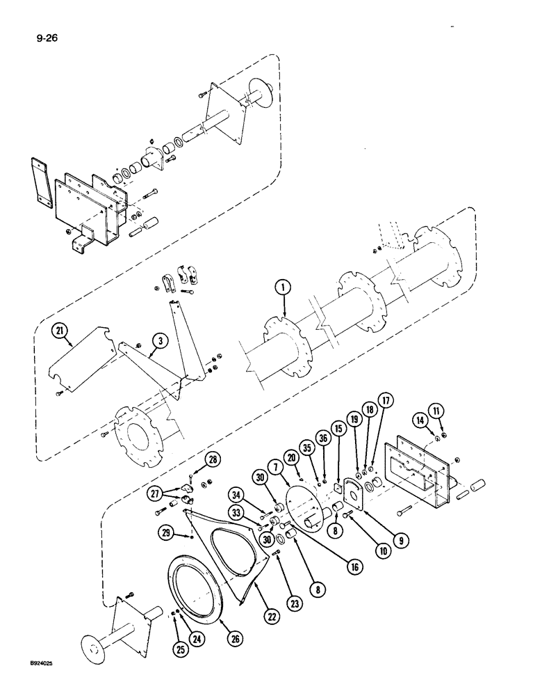 Схема запчастей Case IH 1010 - (9-026) - 6 BAT REEL, SINGLE ECCENTRIC, PLASTIC TINES, 15.0, 17.5 AND 20.0 HEADER, HART CARTER (58) - ATTACHMENTS/HEADERS