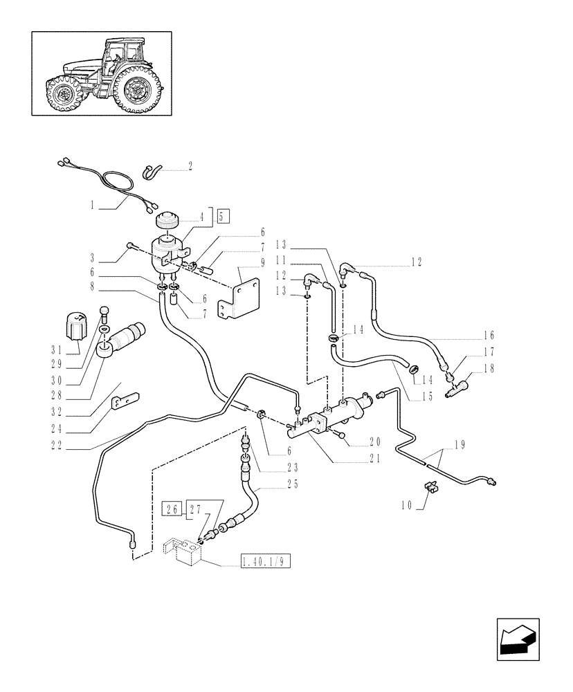 Схема запчастей Case IH MXM120 - (1.68.5[01]) - (VAR.316) CLASS 3 FRONT AXLE WITH BRAKE - BRAKE PIPING (05) - REAR AXLE