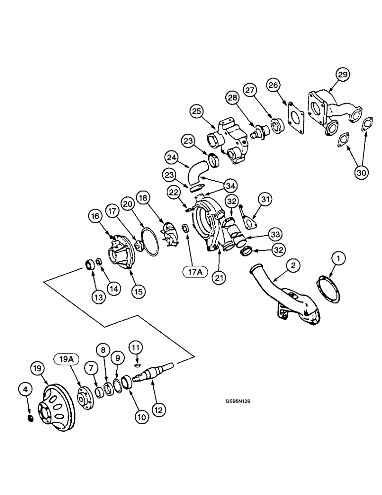 Схема запчастей Case IH DT-407 - (7-64) - THERMOSTAT AND WATER PUMP 