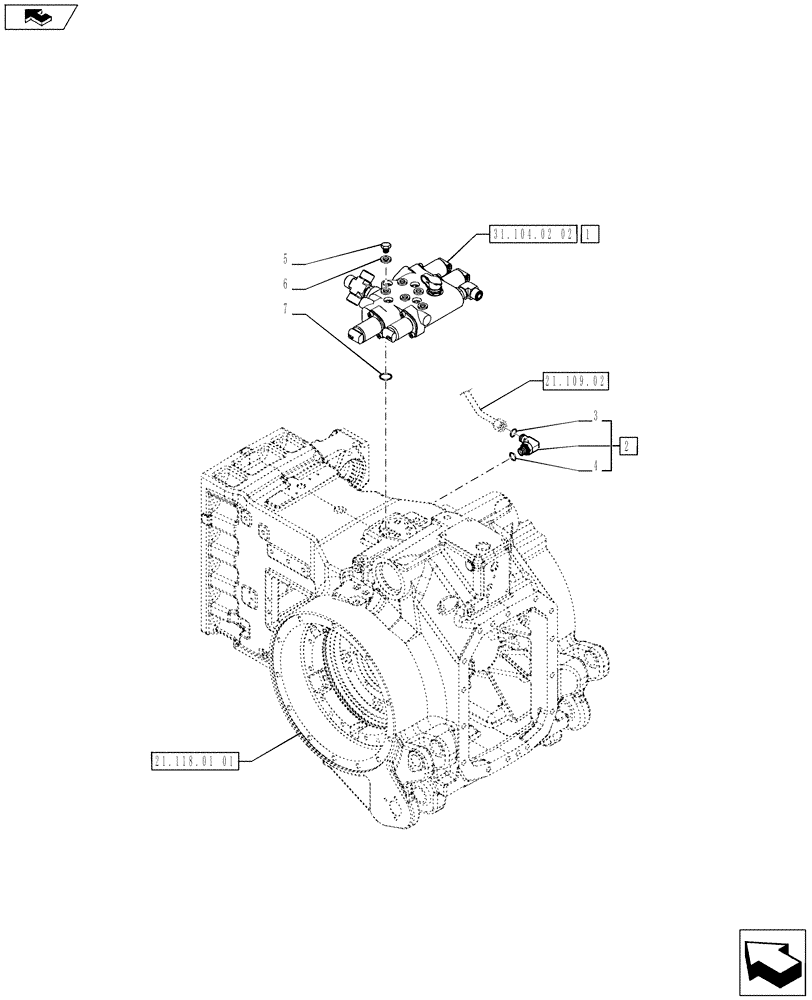 Схема запчастей Case IH PUMA 200 - (31.104.02[01]) - PTO, CLUTCH - VALVE AND FITTING (31) - IMPLEMENT POWER TAKE OFF