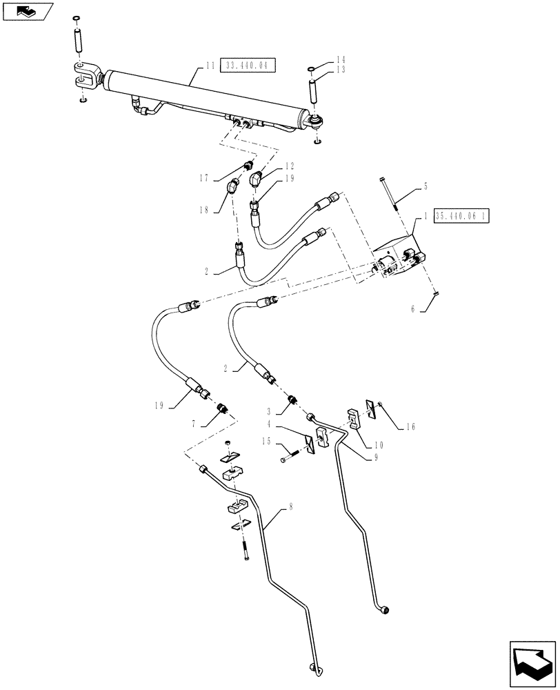 Схема запчастей Case IH 9230 - (35.440.03[01]) - UNLOADER SWING CYLINDER AND LINES, LC VERSION, POWER EXTENSIONS & COVERS (35) - HYDRAULIC SYSTEMS