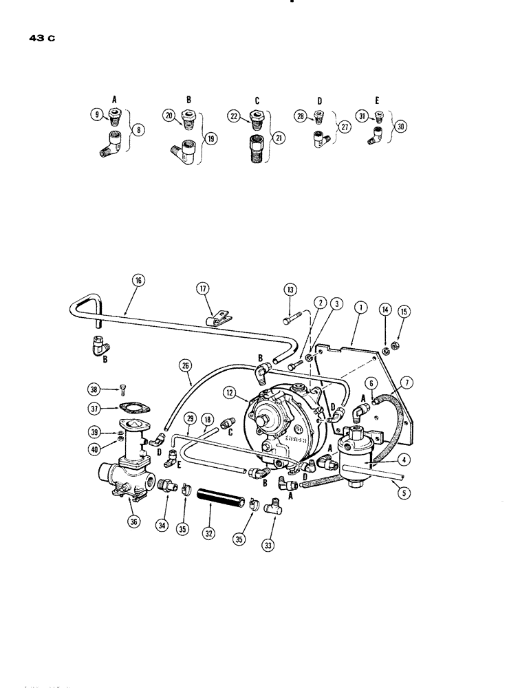 Схема запчастей Case IH 930-SERIES - (043C) - L.P. FUEL LINES, (377) SPARK IGNITION ENGINE, USED PRIOR TO ENGINE SERIAL NUMBER 2138813 (03) - FUEL SYSTEM