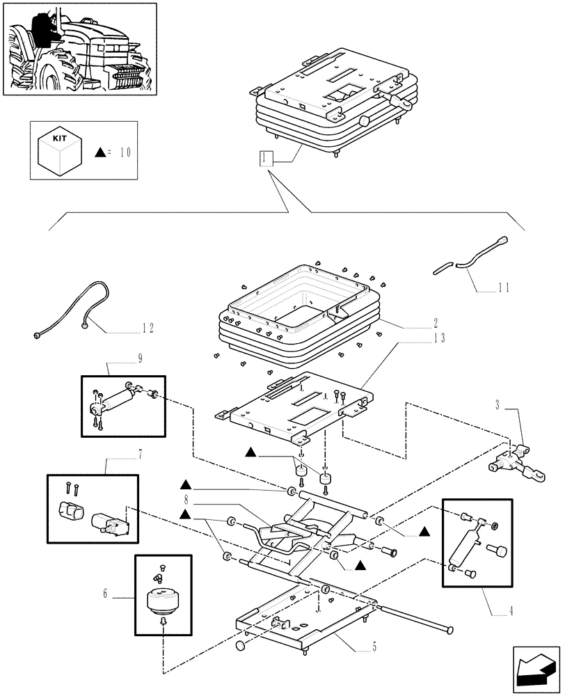 Схема запчастей Case IH MXM190 - (1.93.3/ B[03]) - DELUXE AIR SEAT WITH REELING SEAT BELT - BREAKDOWN (10) - OPERATORS PLATFORM/CAB