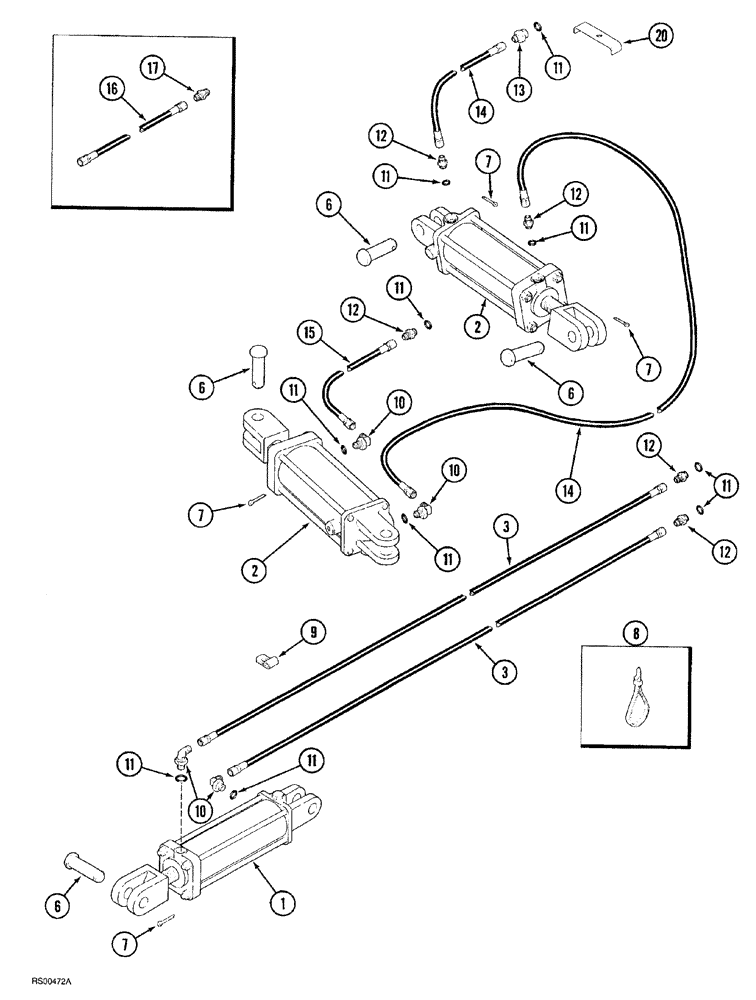 Схема запчастей Case IH 7500 - (08-04) - HYDRAULIC SYSTEM, IN THE FURROW PLOWS WITH HYDRAULIC ADJUSTABLE HITCH, P.I.N. JAG0303580 AND AFTER (08) - HYDRAULICS