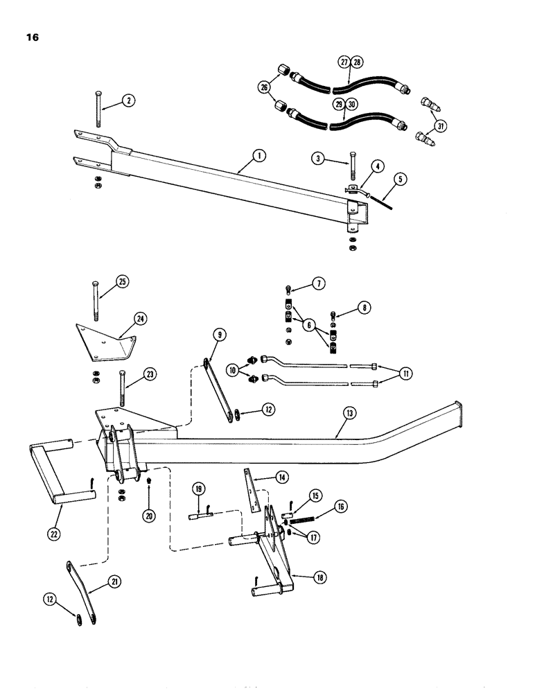 Схема запчастей Case IH 8300-SERIES - (16) - FRONT WHEEL LINKAGE, ON LAND 