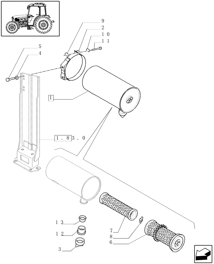 Схема запчастей Case IH JX1095C - (1.19.1[02]) - DRY AIR CLEANER - W/CAB (02) - ENGINE EQUIPMENT
