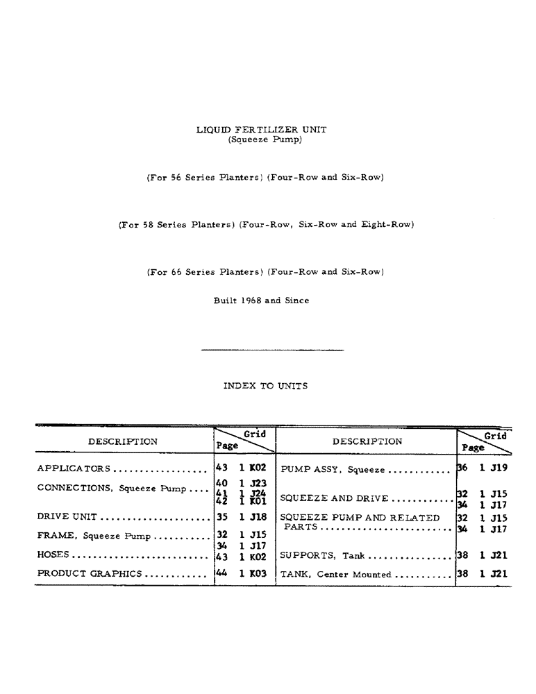 Схема запчастей Case IH LIQUID - (B-31) - LIQUID FERTILIZERS - SQUEEZE PUMP, LIQUID FERTILIZER - INDEX TO UNITS 