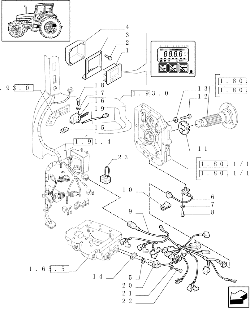 Схема запчастей Case IH JX70U - (1.75.0/04) - (VAR.745-746) DIGITAL INSTRUMENT CLUSTER (WITH CAB) - ELECTRIC CABLES - SENSORS (06) - ELECTRICAL SYSTEMS