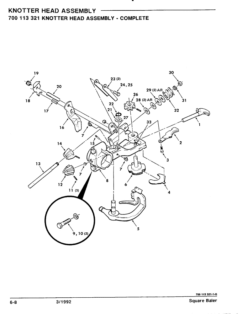 Схема запчастей Case IH 8570 - (6-08) - KNOTTER HEAD ASSEMBLY, 700113321 KNOTTER HEAD ASSEMBLY, COMPLETE (14) - BALE CHAMBER