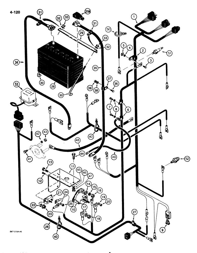 Схема запчастей Case IH 1825 - (4-120) - REAR HARNESS, BATTERY, AND GLOW PLUG, DIESEL MODELS (04) - ELECTRICAL SYSTEMS