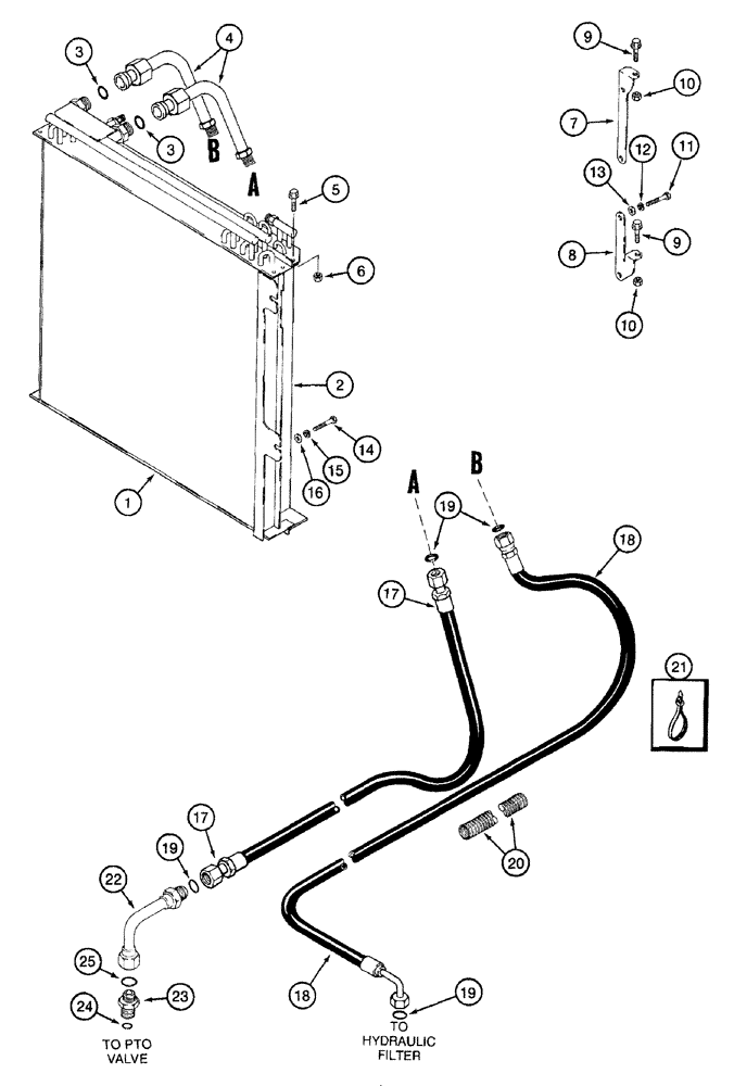 Схема запчастей Case IH 7210 - (5-016) - HYDRAULIC OIL COOLER, TRACTOR P.I.N. JJA0064978 AND AFTER (05) - STEERING