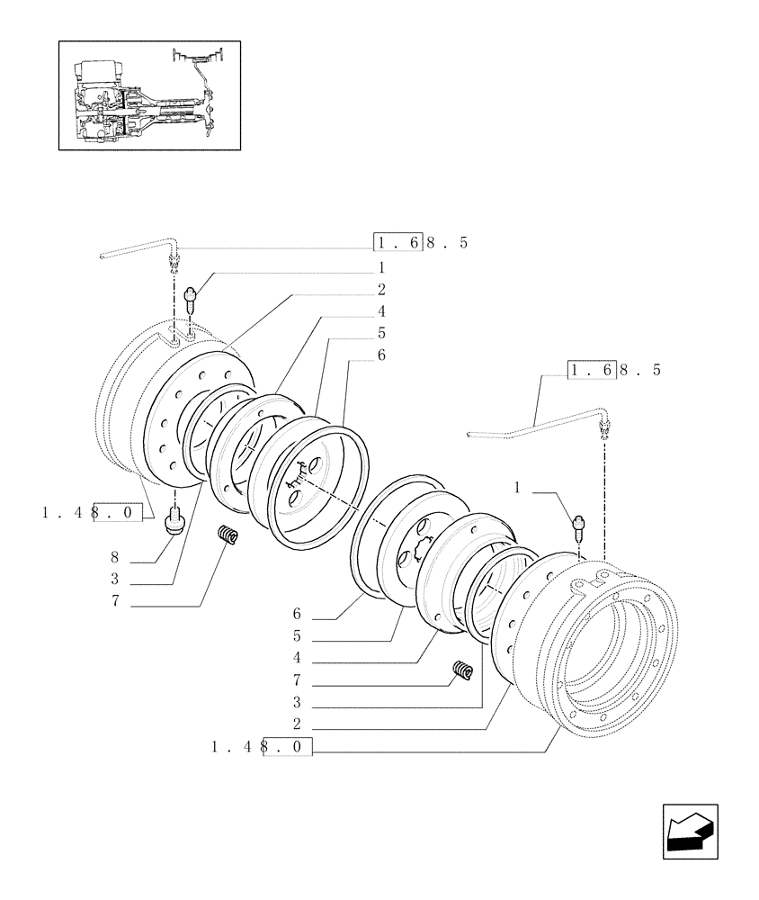 Схема запчастей Case IH JX80U - (1.65.3) - TRANSMISSION BRAKE - PARTS (05) - REAR AXLE