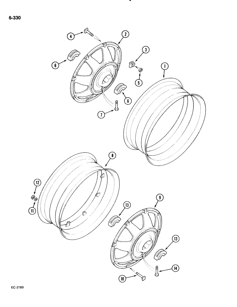 Схема запчастей Case IH 885 - (6-330) - WHEELS, REAR, CAST - 38 AND 42 INCH, BAR TYPE REAR AXLE (06) - POWER TRAIN