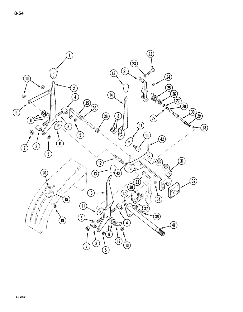 Схема запчастей Case IH 995 - (8-54) - DRAFT CONTROL, EXTERNAL LEVERS AND LINKAGE, WITHOUT CAB (08) - HYDRAULICS