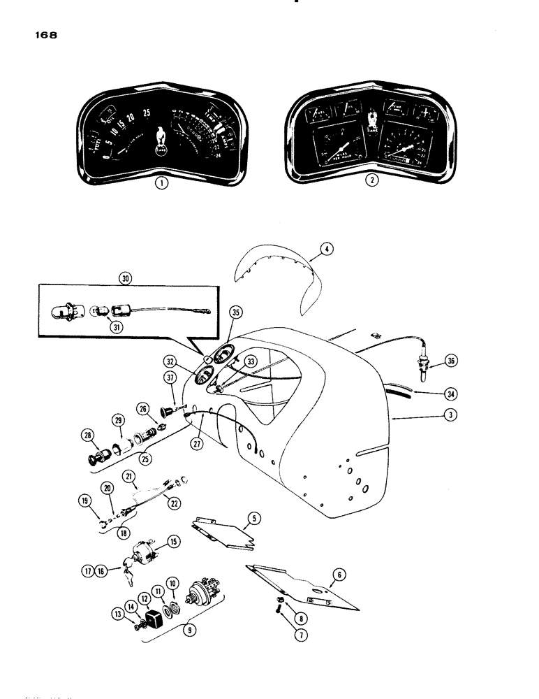Схема запчастей Case IH 830-SERIES - (168) - INSTRUMENT PANEL AND INSTRUMENTS, 730 AND 830 L.P.G. TRACTOR, USED PRIOR TO TRAC. S/N 8201146 (04) - ELECTRICAL SYSTEMS