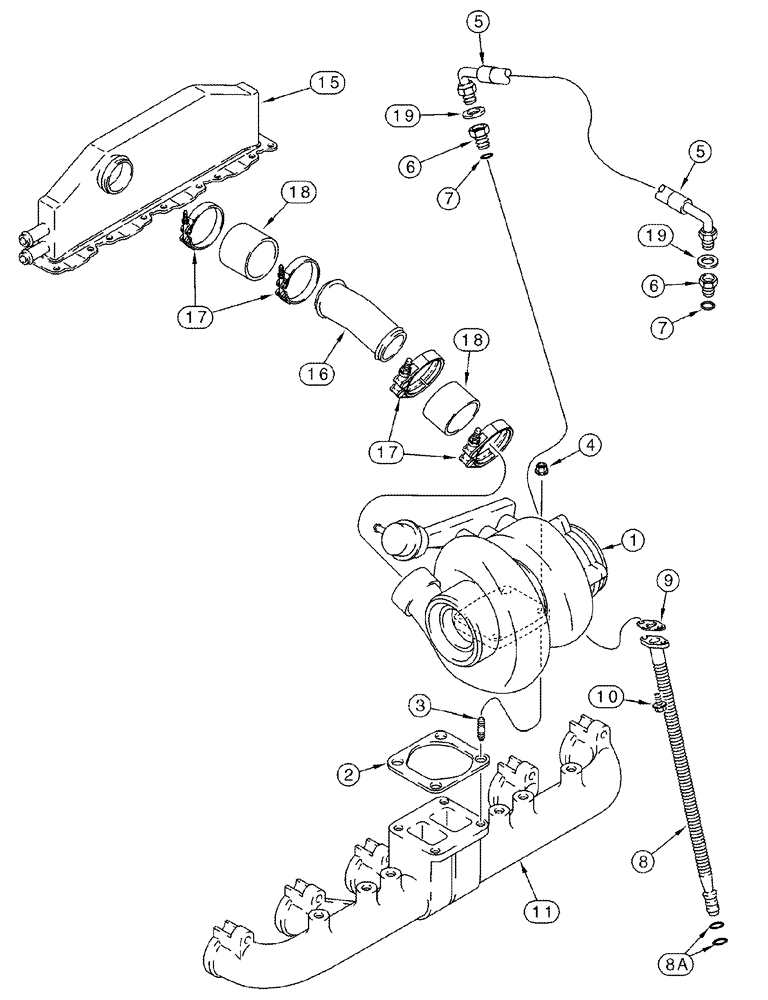Схема запчастей Case IH 2366 - (02-14[01]) - TURBOCHARGER SYSTEM - BSN JJC0255700 (01) - ENGINE