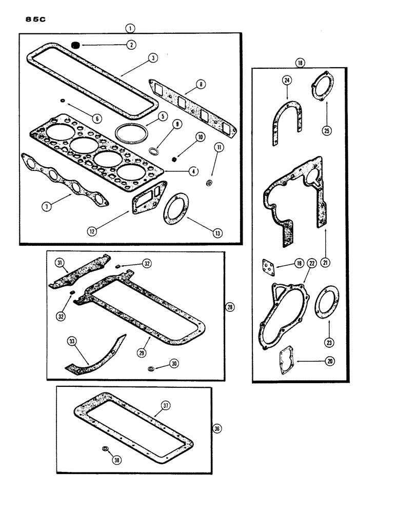 Схема запчастей Case IH 430 - (085C) - ENGINE GASKET KITS, 188, DIESEL ENGINE, USED PRIOR TO ENGINE SERIAL NUMBER 2627377 (02) - ENGINE