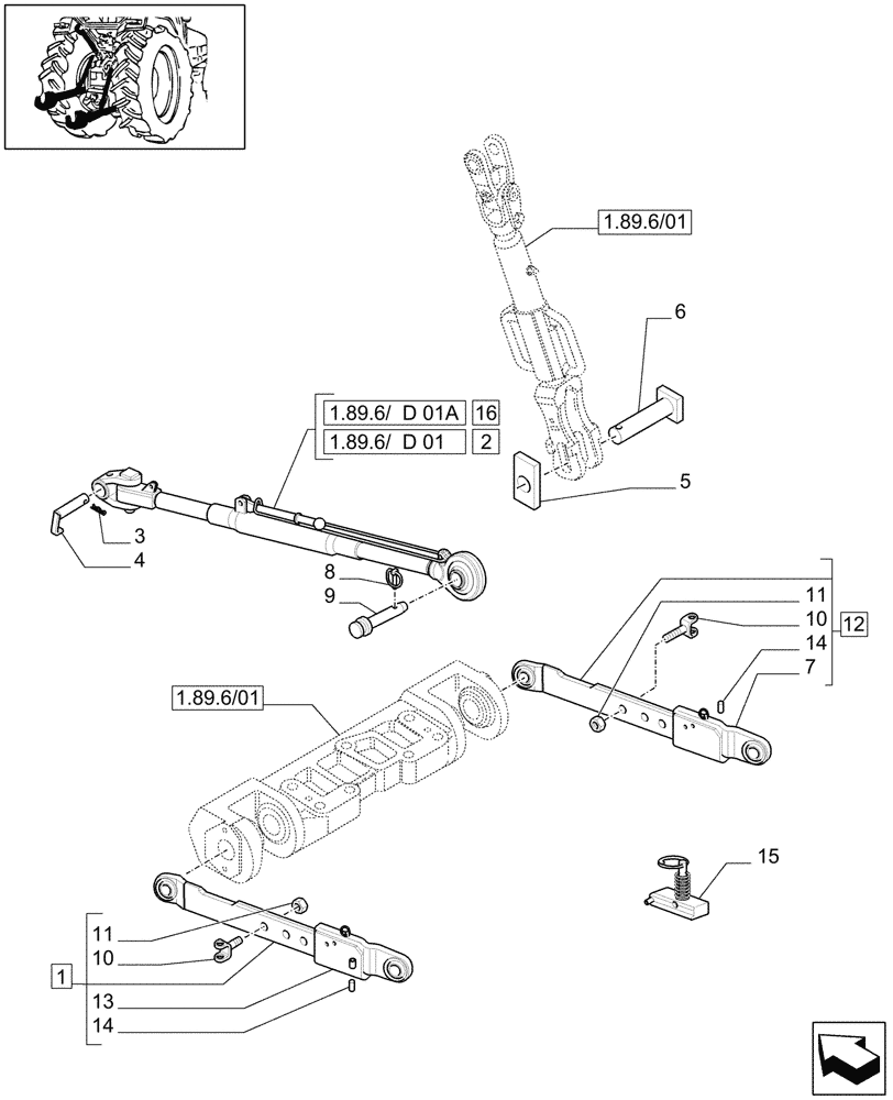 Схема запчастей Case IH MAXXUM 100 - (1.89.6/08) - CAT.2 FLEXIBLE LINKS FOR EDC (VAR.331970) (09) - IMPLEMENT LIFT