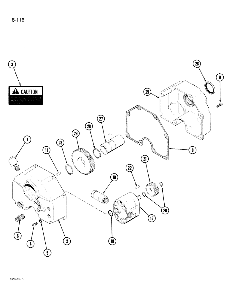 Схема запчастей Case IH 950 - (8-116) - BLOWER HYDRAULIC PUMP, 149367C91, 54O RPM PTO, ALL RIGID, 8 ROW WIDE, VERTICAL FOLD (08) - HYDRAULICS