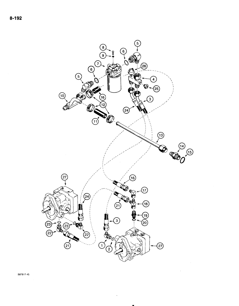 Схема запчастей Case IH 1818 - (8-192) - HYDROSTATIC DRIVE HYDRAULIC CIRCIUT VARIABLE DISPLACEMENT PUMP TO RESERVOIR RETURN LINES (08) - HYDRAULICS