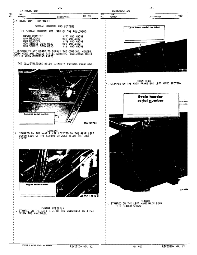 Схема запчастей Case IH 1440 - (00-07) - INTRODUCTION - SERIAL NUMBER LOCATIONS (00) - GENERAL