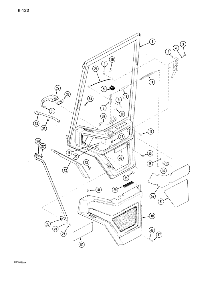Схема запчастей Case IH 7150 - (9-122) - CAB DOOR AND LATCH, CAB S/N JAB0052818 AND AFTER (09) - CHASSIS/ATTACHMENTS