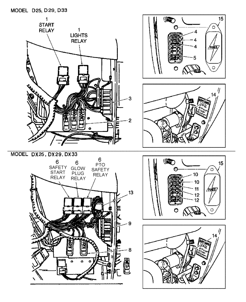 Схема запчастей Case IH DX33 - (11A03) - RELAY, DIODE & FUSE LOCATIONS - BSN HBA0001480 (06) - ELECTRICAL SYSTEMS