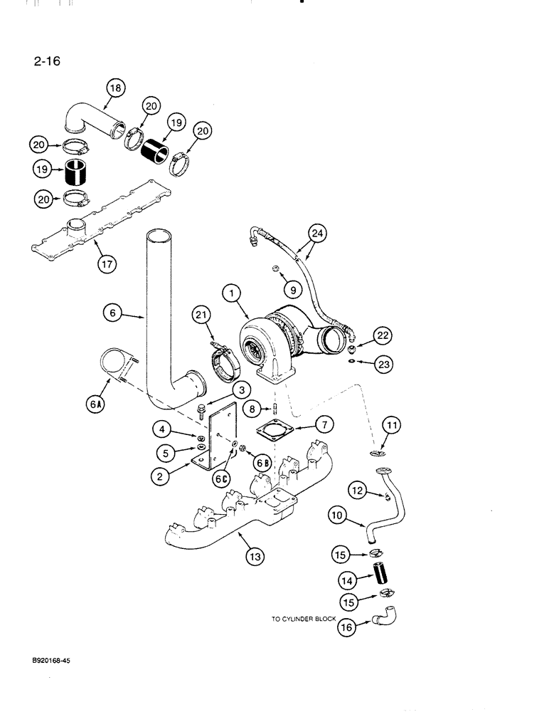 Схема запчастей Case IH 6830T - (2-16) - TURBOCHARGER SYSTEM, 6T-830 ENGINE 