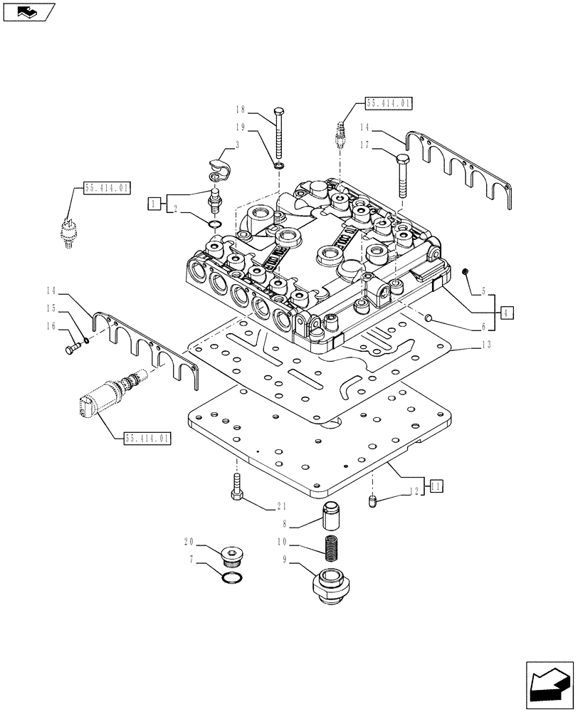 Схема запчастей Case IH PUMA 185 - (21.135.0101[01]) - TRASMISSION 19X6 FPS - TOP COVER CONTROL VALVE (VAR.728147-729571) (21) - TRANSMISSION