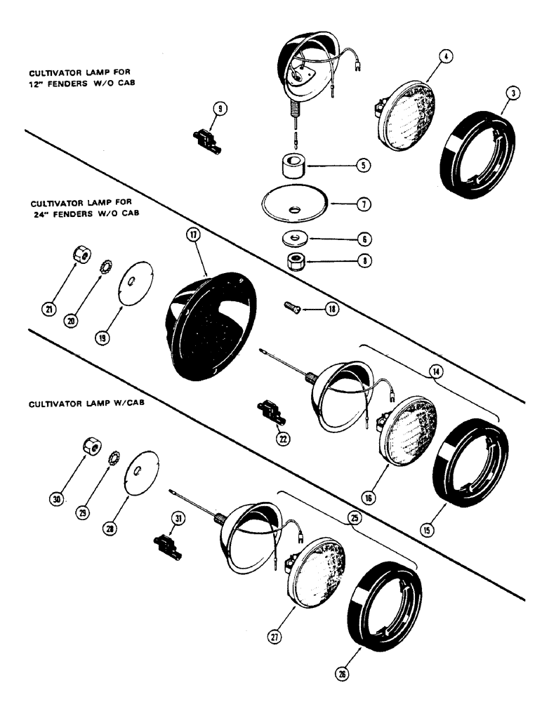 Схема запчастей Case IH 1175 - (072) - CULTIVATING LAMPS (04) - ELECTRICAL SYSTEMS