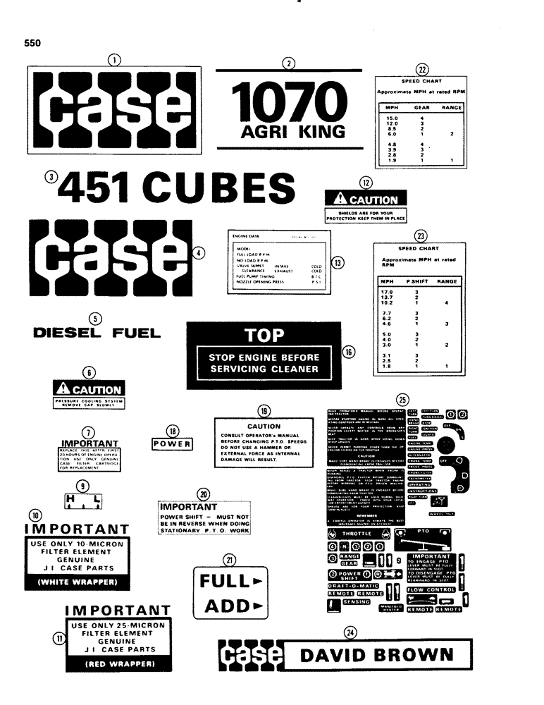 Схема запчастей Case IH 1070 - (0550) - DECALS, USED TRACTOR SERIAL NUMBERS 8693001 TO 8736722 (09) - CHASSIS/ATTACHMENTS