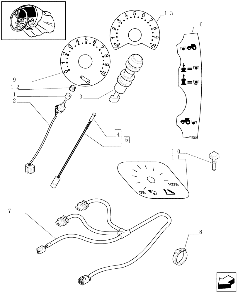 Схема запчастей Case IH MXU115 - (1.91.1/01) - (VAR.173-502-558) FRONT HYDRAULIC LIFT AND FRONT POWER TAKE-OFF - SWITCHES AND CABLES (10) - OPERATORS PLATFORM/CAB