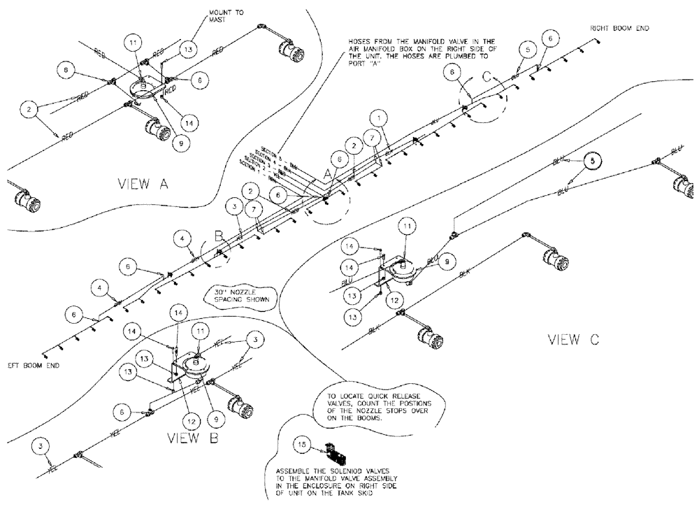 Схема запчастей Case IH 610 - (03-028) - 5-SECTION 60/85 BOOM GROUP, PNEUMATIC COMPONENTS 30/60" SPACING (09) - BOOMS